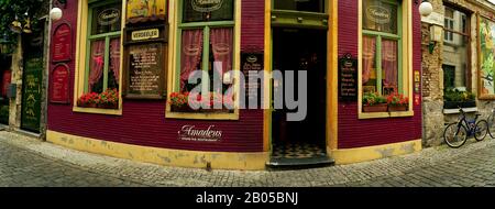 Facade of a restaurant, Patershol, Ghent, East Flanders, Flemish Region, Belgium Stock Photo