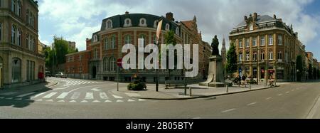 Buildings along a road, Justus Lipsius Street, Leuven, Flemish Brabant, Flemish Region, Belgium Stock Photo