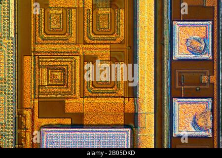 surface of a microchip, Differential interference contrast picture, silicon wafer Stock Photo