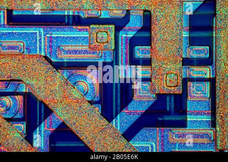 surface of a microchip, Differential interference contrast picture, silicon wafer Stock Photo