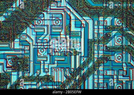 surface of a microchip, Differential interference contrast picture, silicon wafer Stock Photo