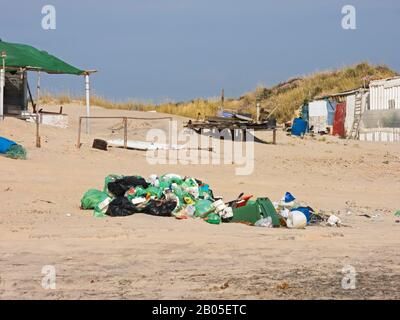 waste on beach, Spain, Andalusia, Huelva, Matalascanas Stock Photo