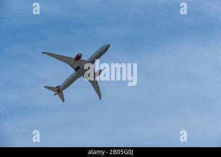 Richmond, APR 30: Airplane flying with a beautiful background on APR 30, 2015 at Richmond, United Kingdom Stock Photo