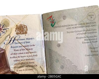 The interior of the new Post-Brexit 2020 British Passport without any reference to the European Union Stock Photo