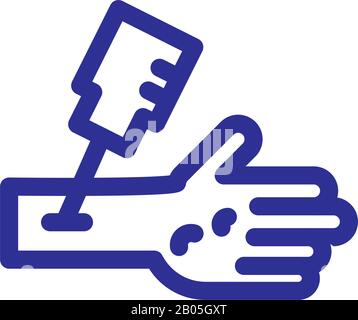 vaccine injection in hand icon over white background, thick line style, vector illustration Stock Vector