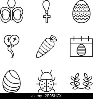 bundle of easter set line icons Stock Vector