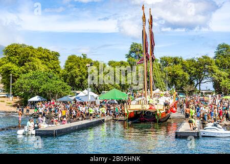 Mo‘okiha O Pi‘ilani: Launch Day Ceremonies: High Tide Stock Photo