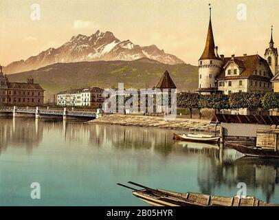 View of Mount Pilatus, Lucerne, Switzerland. Between 1890 & 1910. Stock Photo