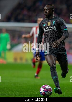 Liverpool's FC Sadio Mane seen in action during the UEFA Champions League match, round of 16 first leg between Atletico de  Madrid and Liverpool FC at Wanda Metropolitano Stadium in Madrid.(Final score; Atletico de Madrid 1:0 Liverpool FC) Stock Photo