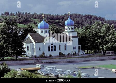 USA, ALASKA, KODIAK ISLAND KODIAK CITY, RUSSIAN ORTHODOX CHURCH Stock Photo