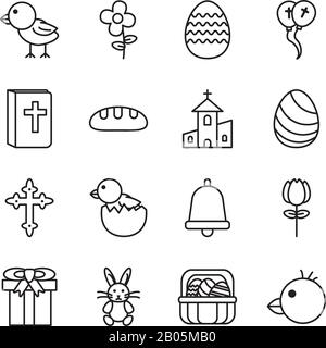 bundle of easter set line icons Stock Vector