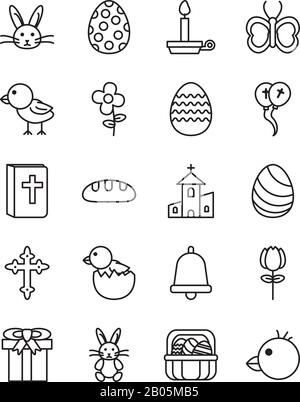 bundle of easter set line icons Stock Vector