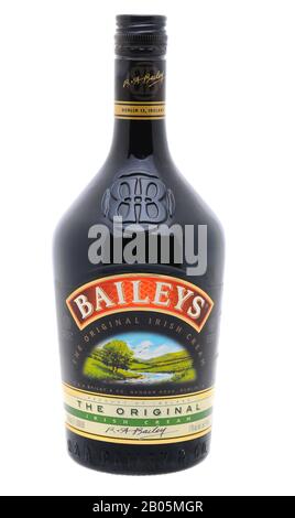 IRVINE, CA - January 11, 2013: Photo of a 750ml Bottle of Baileys Irish Cream liqueur. Baileys, introduced in 1974, was the first Irish Cream to be br Stock Photo
