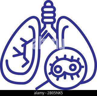 sickness lungs with bacteria over white background, line detail style, vector illustration Stock Vector