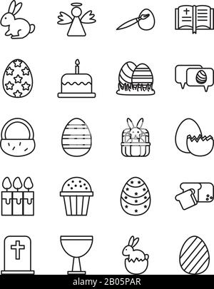 bundle of easter set line icons Stock Vector