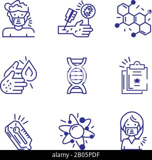 medical and chemistry icons set over white background, line detail style, vector illustration Stock Vector