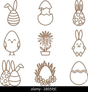Happy easter 20 line style icon set vector design Stock Vector