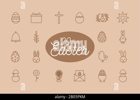 Happy easter 20 line style icon set vector design Stock Vector