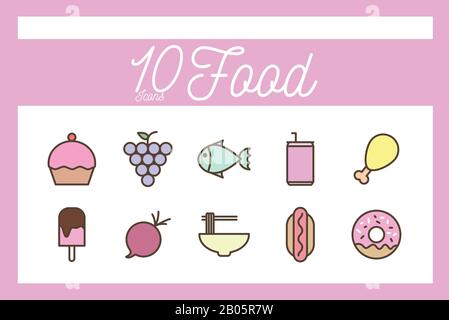 Isolated 10 food line and fill style icon set vector design Stock ...