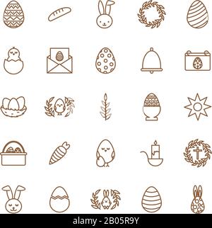 Happy easter line style icon set vector design Stock Vector