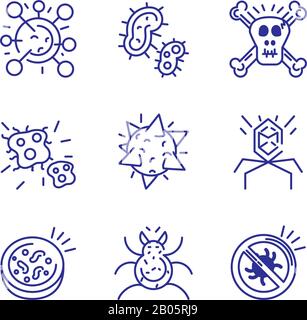 bacterias and molecules icons set over white background, line detail style, vector illustration Stock Vector