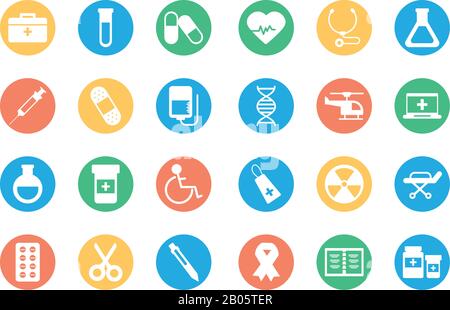set of icons instruments medical, block and flat style icon vector ...