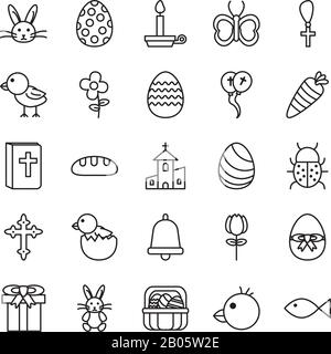 bundle of easter set line icons Stock Vector