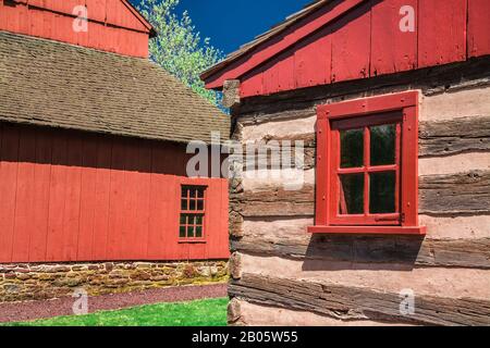 Daniel Boone Homestead, Berks County, Pennsylvania, USA, Pa images abstract travel historical images Pioneer 2008, vintage farming garden shed cabin Stock Photo