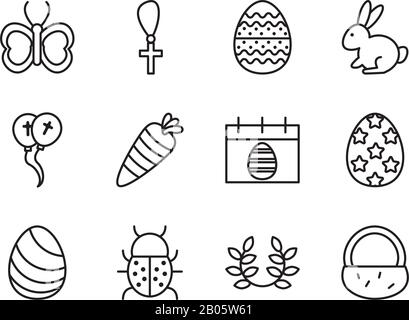 bundle of easter set line icons Stock Vector