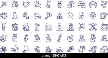 virus, chemistry and health icons set over white background, line detail style, vector illustration Stock Vector
