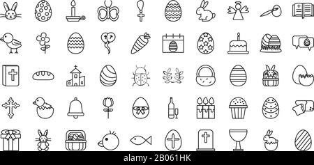 bundle of easter set line icons Stock Vector