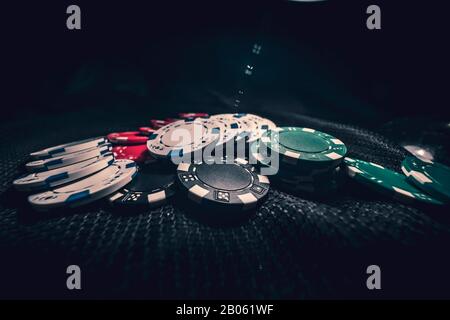 Large stacks of Poker chips at gambiling hall Stock Photo