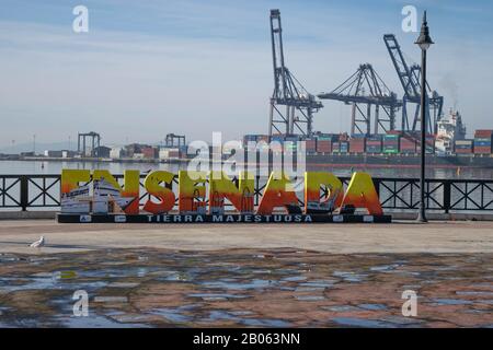 ensenada, baja california mexico February 11/2020 Giant sign with the name of the city of Ensenada, located in the malecon at the seashore Stock Photo