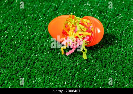Colorful Easter Eggs on Grass or Artificial Turf Stock Photo