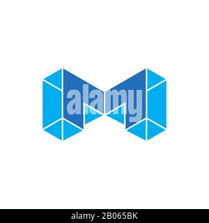 letter m 3d geometric blue diamond logo vector Stock Vector