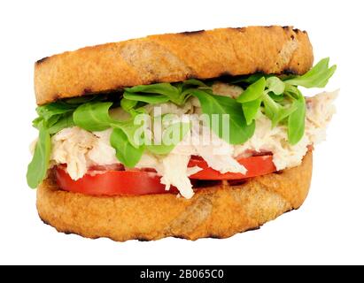 Chicken and mayonnaise sandwich with tomato and watercress isolated on a white background Stock Photo