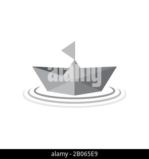 paper ship boat gradient 3d symbol logo vector Stock Vector