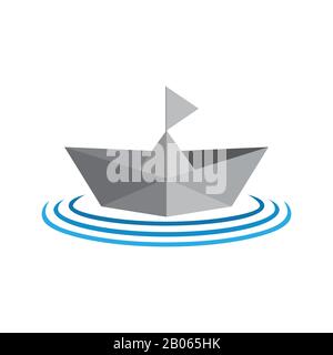paper ship boat gradient 3d symbol logo vector Stock Vector