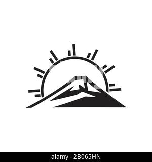 mountain sun rays monogram logo vector Stock Vector