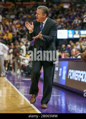 Baton Rouge, LA, USA. 18th Feb, 2020. Kentucky Head Coach John Calipari encourages his team during NCAA Basketball action between the Kentucky Wildcats and the LSU Tigers at the Pete Maravich Assembly Center in Baton Rouge, LA. Jonathan Mailhes/CSM/Alamy Live News Stock Photo