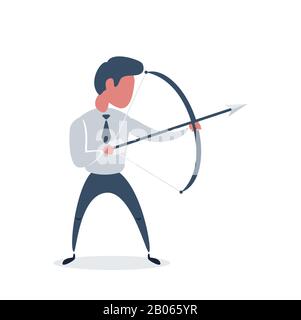 Businessman with bow and arrow. Male holding bow and arrow aiming to shoot. Stock Vector