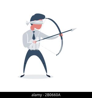 Blindfold Businessman with bow and arrow Stock Vector