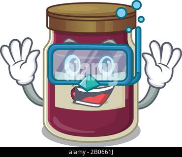 cartoon character of plum jam wearing Diving glasses Stock Vector