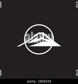 mountain circle line outdoor symbol vector Stock Vector