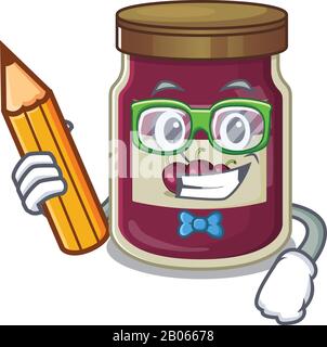 A smart Student plum jam character holding pencil Stock Vector