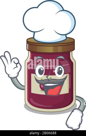 Plum jam cartoon character working as a chef and wearing white hat Stock Vector