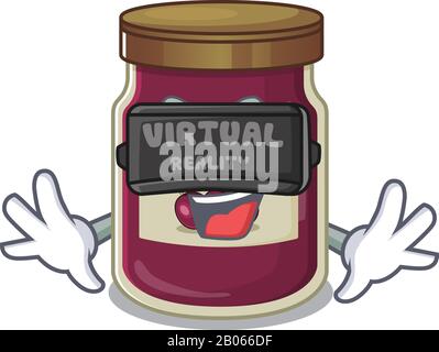 A Picture of plum jam character wearing Virtual reality headset Stock Vector