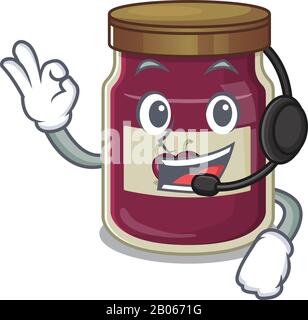 Happy plum jam mascot design style wearing headphone Stock Vector