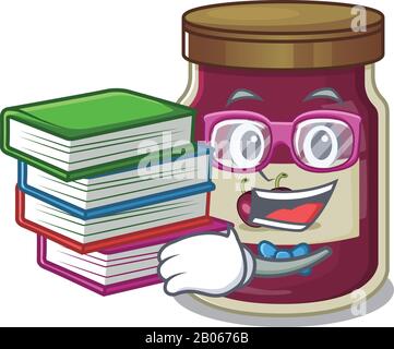 mascot cartoon of plum jam studying with book Stock Vector