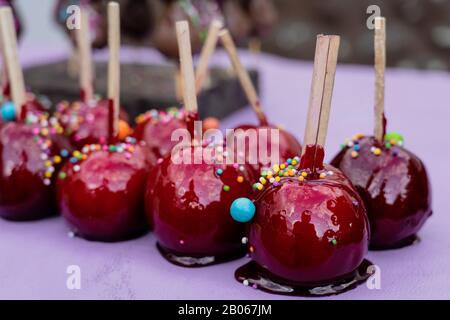 Candy Apples ready to sell at street faire. Stock Photo